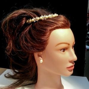 Giavan Couture Pearl Crystal Gold-plated Wedding Crown Tiara
